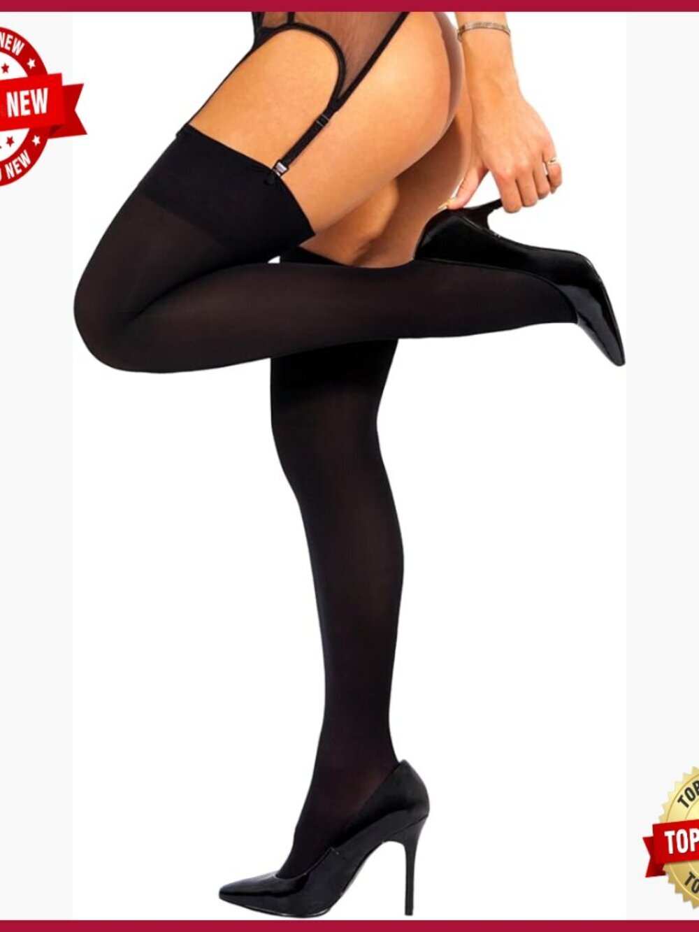 Retro Lace Garter Belt with Metal Clips, High Waist Mesh Lingerie